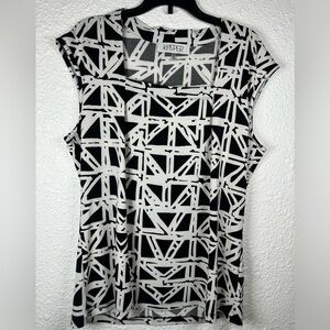 Kasper Women’s Black & White Geometric Print Blouse Top, Size M